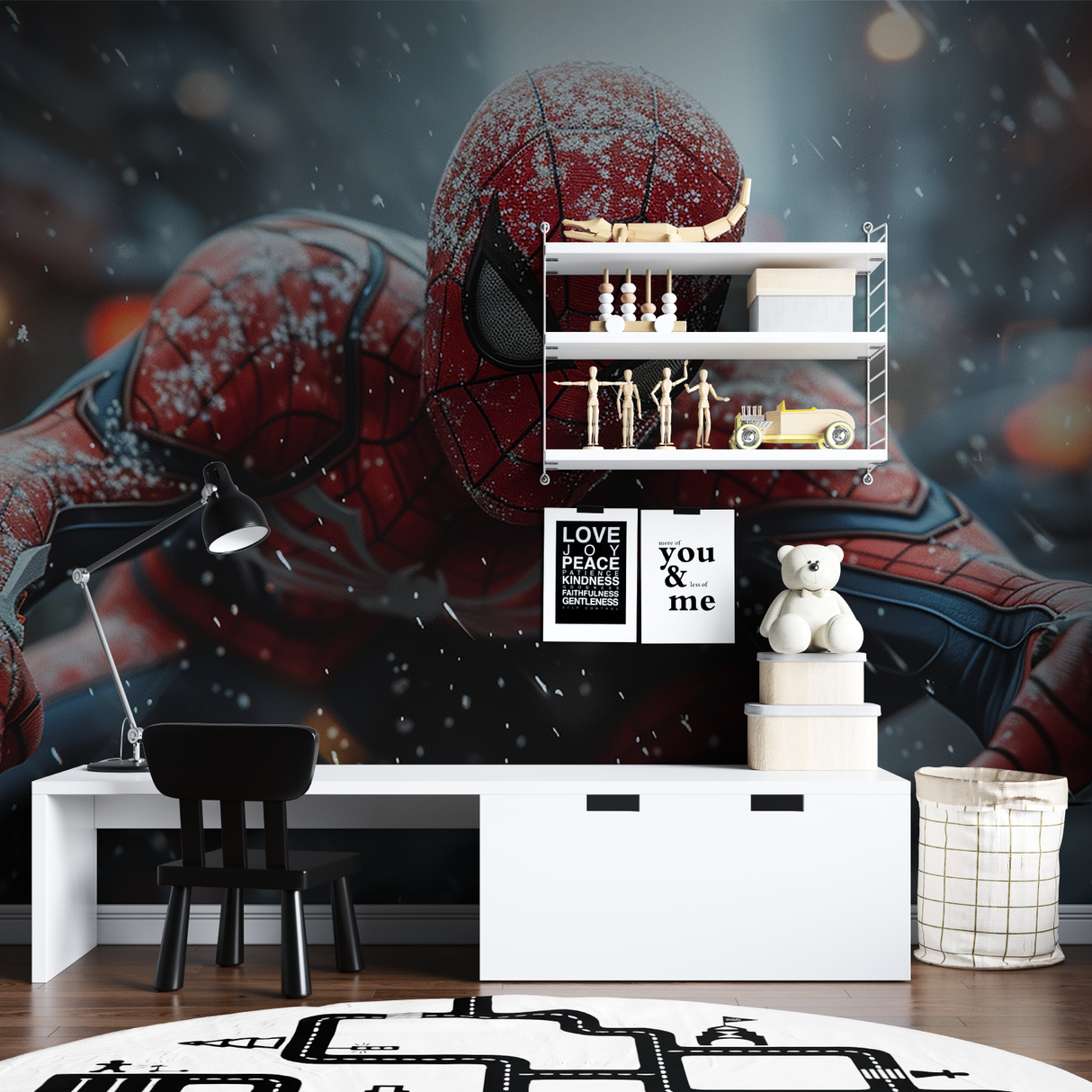 Superhero Mural Wallpaper | Snowy Spider-Man Adventure