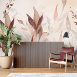 Watercolor Mural Wallpaper | Autumn Leaves in Terracotta Shades