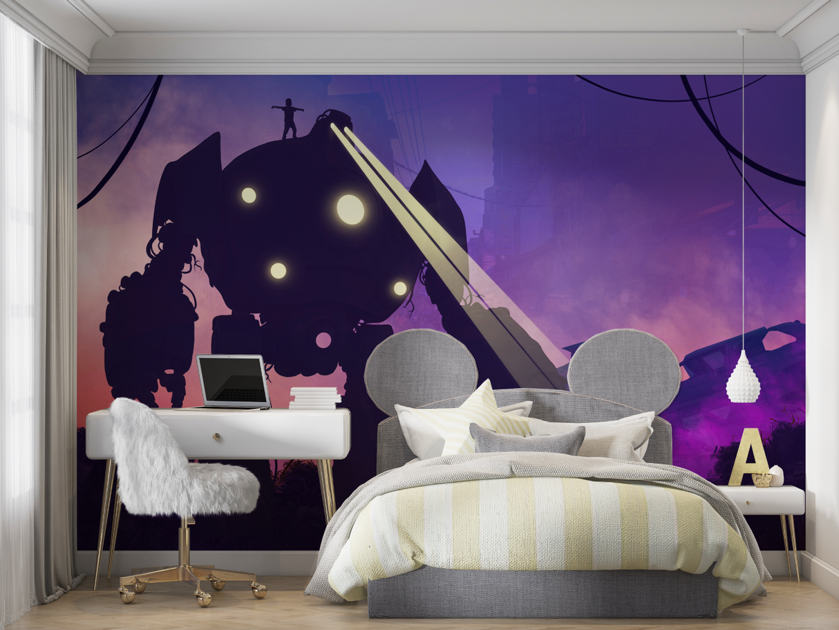Robot Mural Wallpaper | Futuristic Tech Design with Red Glow