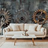 Industrial Mural Wallpaper | Vintage Steel and Gears Design