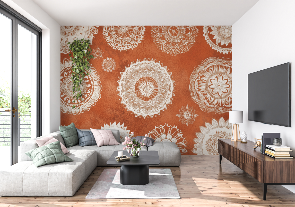 Mandala Mural Wallpaper | Terracotta Ethnic Design