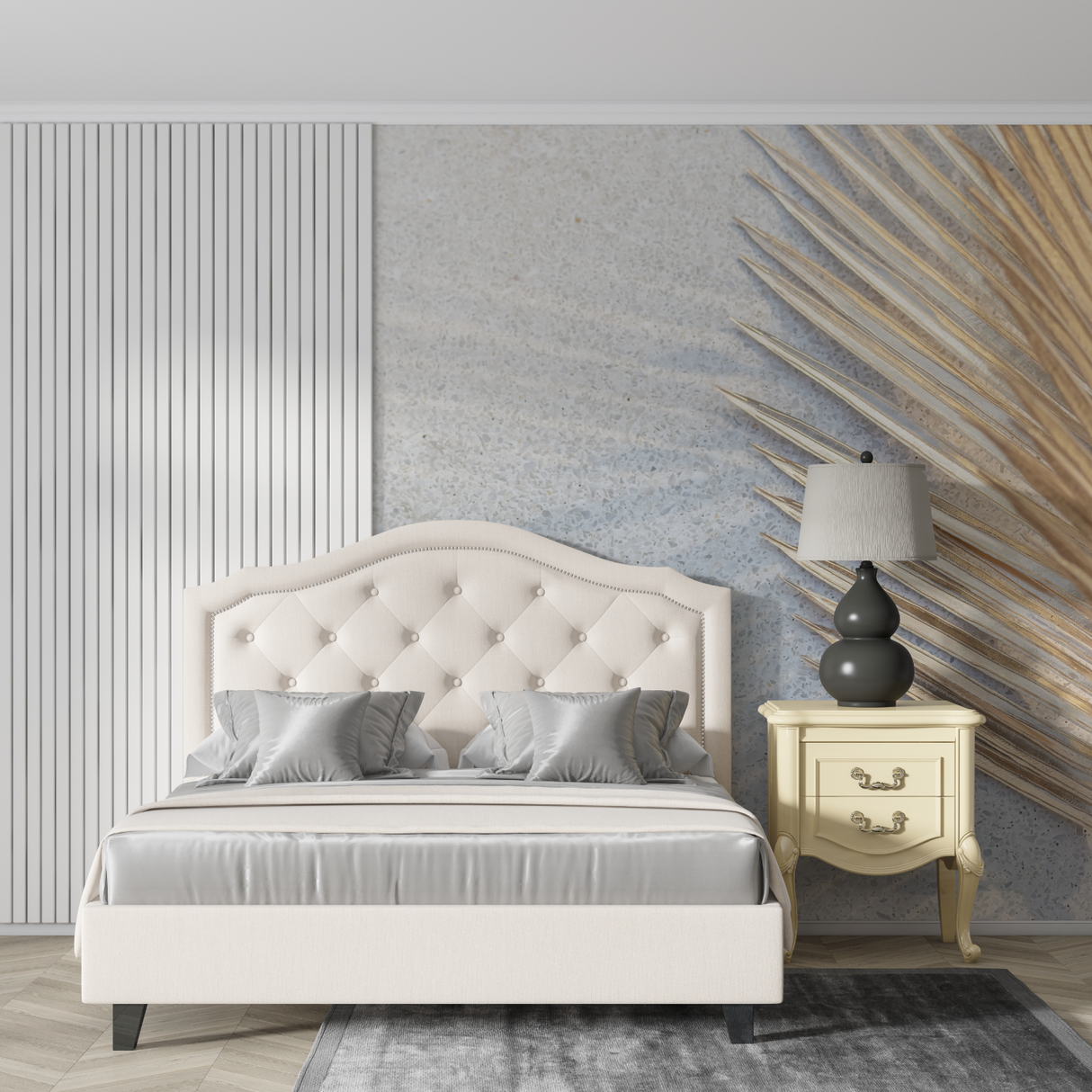 Modern Mural Wallpaper | Circular Pattern with Gold Palm Leaf