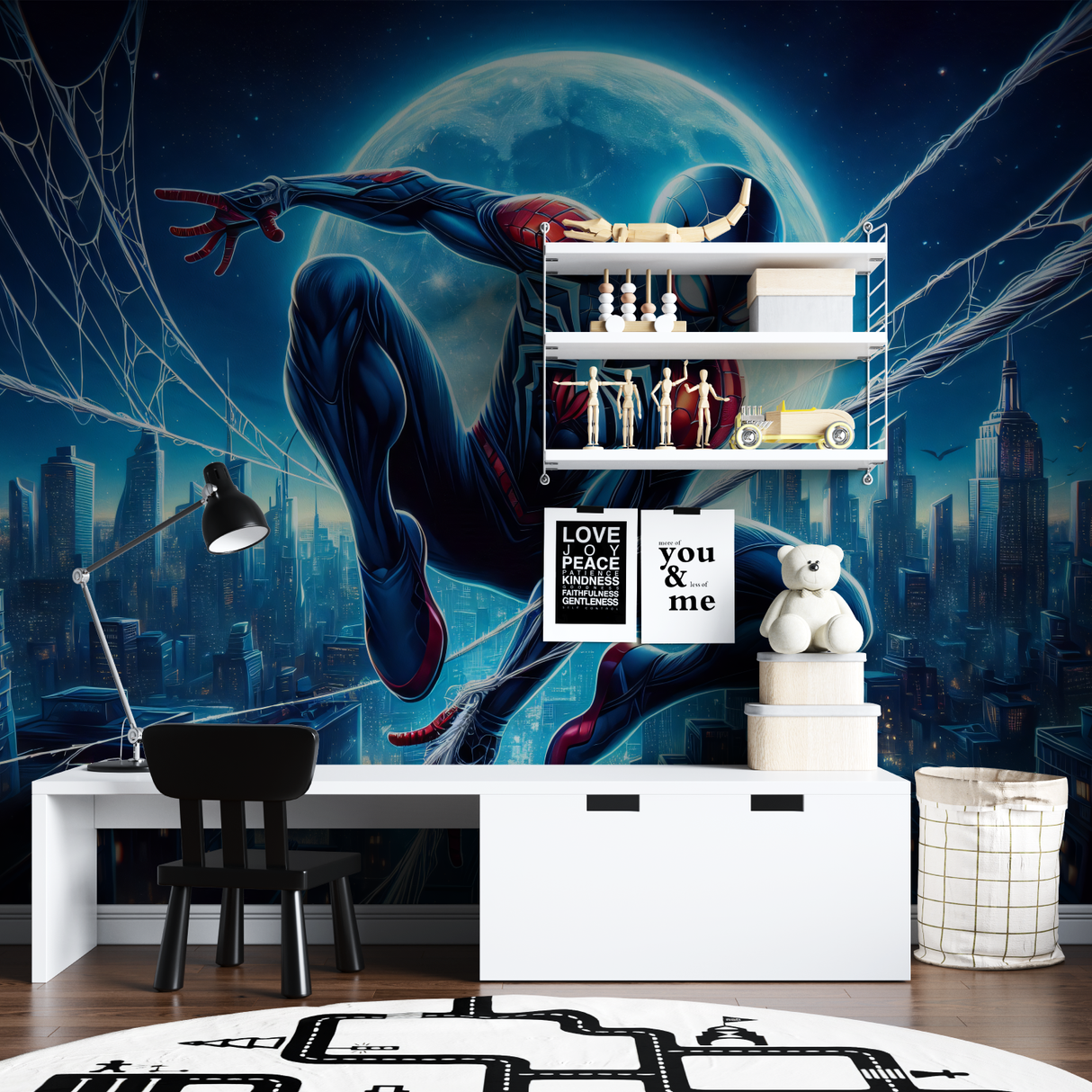 Superhero Mural Wallpaper | Spider Web Night Scene