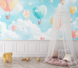 Hot Air Balloon Mural Wallpaper | Dreamy Hearts and Sky Design