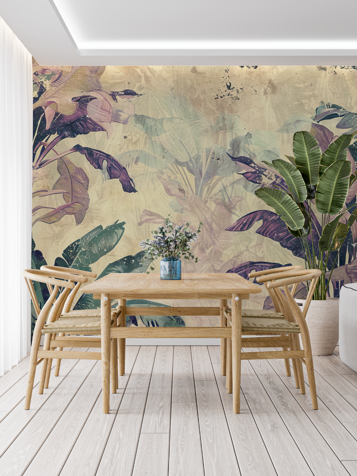 Tropical Mural Wallpaper | Vintage Purple Palm Leaves