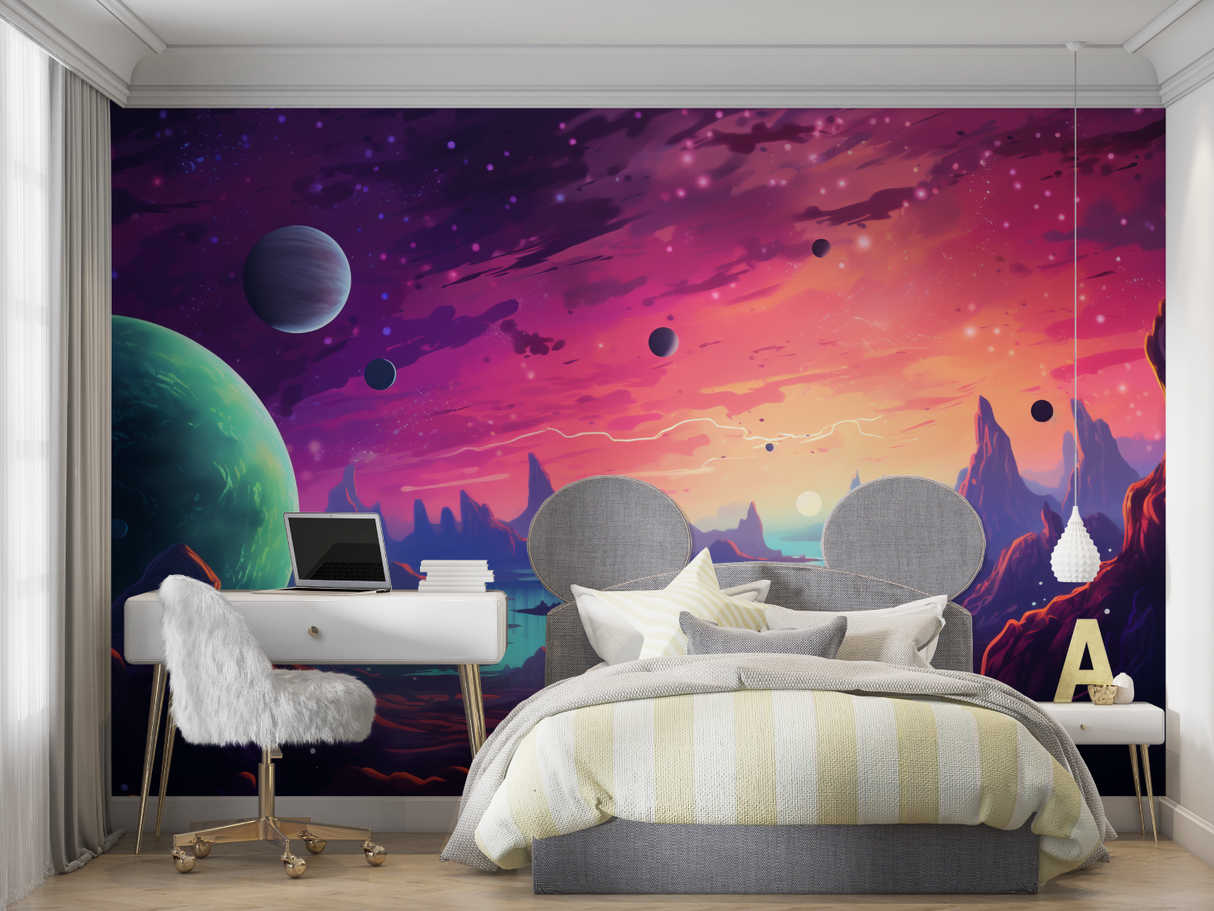 Space Mural Wallpaper | Cosmic Purple Galaxy Scene