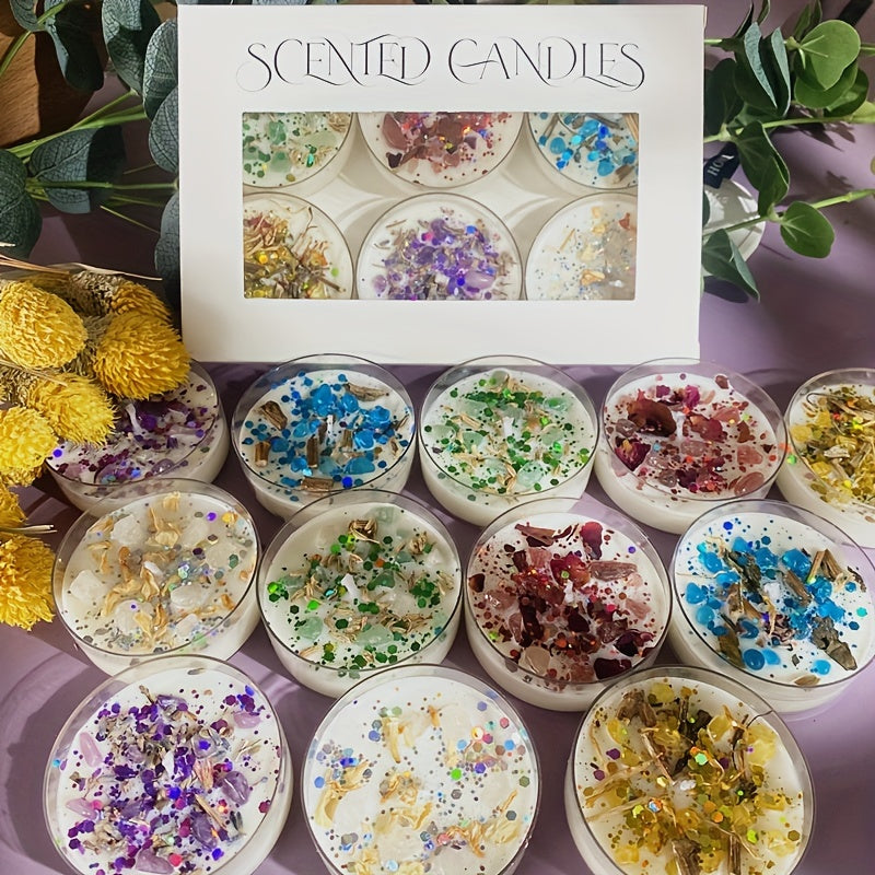 Crystal Floral Candles  Soy Wax With Dried Flowers - Detailed view