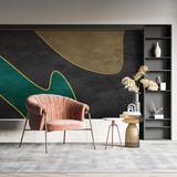 Abstract Mural Wallpaper | Green and Gold Geometric Design
