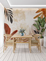 Tropical Mural Wallpaper | Abstract Terracotta and Black Leaves