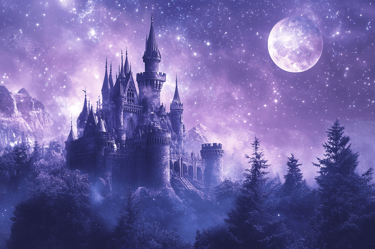Castle Mural Wallpaper | Mystical Purple Night Sky