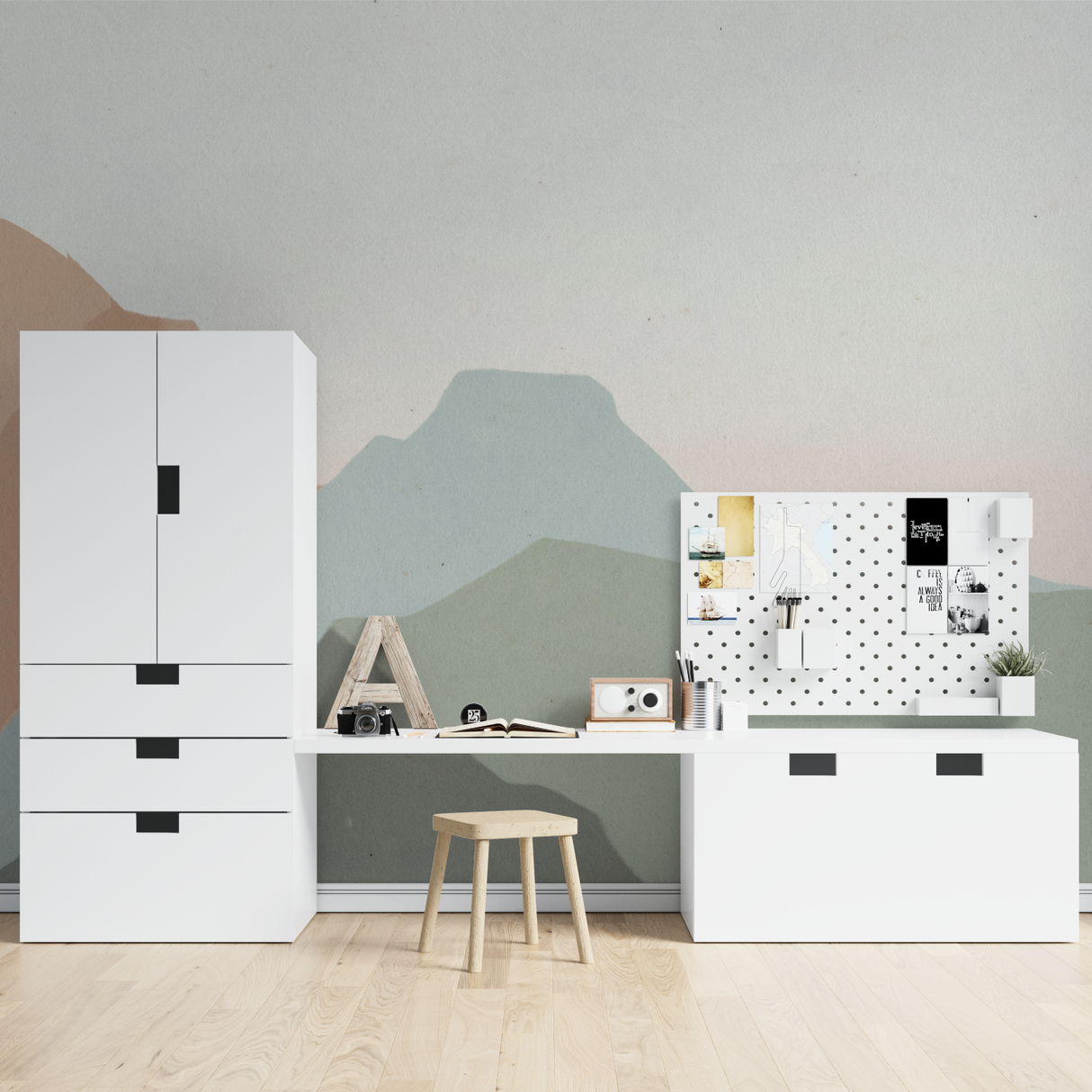 Mountain Mural Wallpaper | Soft Pastel Landscape Design