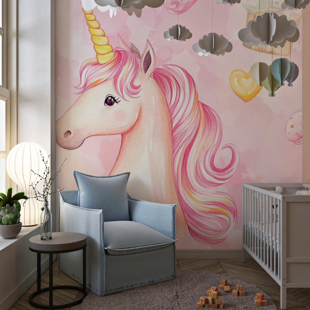 Unicorn Mural Wallpaper | Sweet Dreams and Candy Hearts