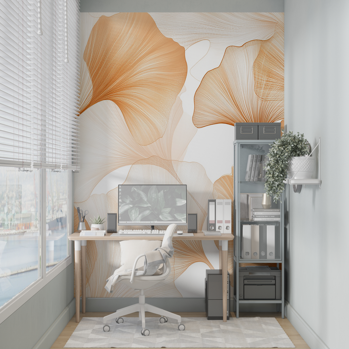 Ginkgo Mural Wallpaper | Terracotta Fan Leaves Pattern