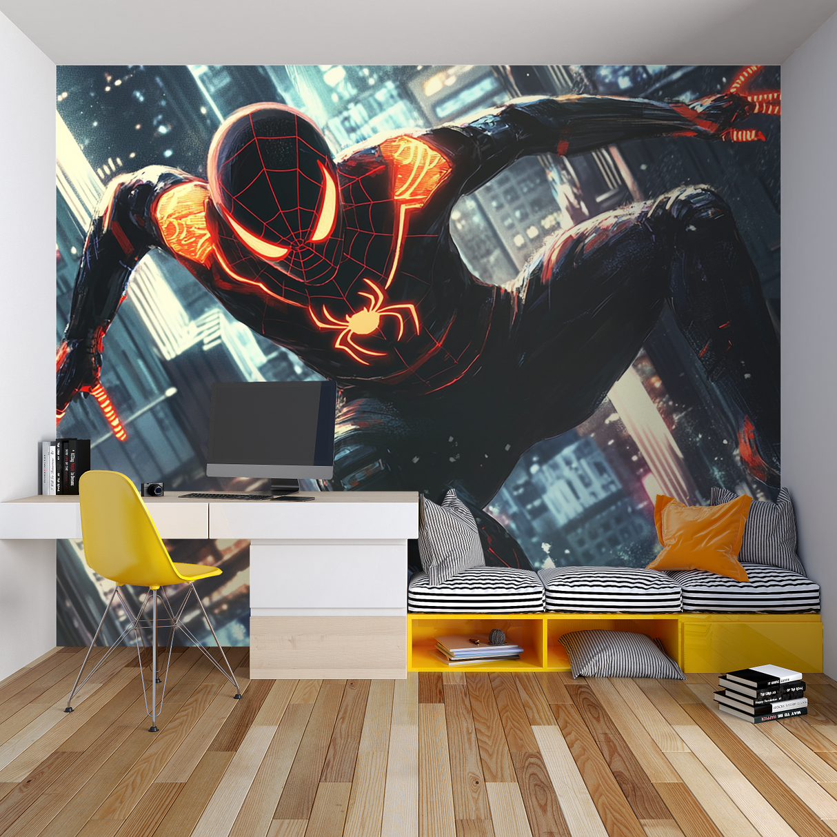 Superhero Mural Wallpaper | Black and Red Spider Design