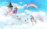 Princess Mural Wallpaper | Magical Castle with Unicorns and Rainbow