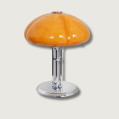 Retro Glass Desk Lamp  Orange Mushroom Shade Chrome Base - Product showcase