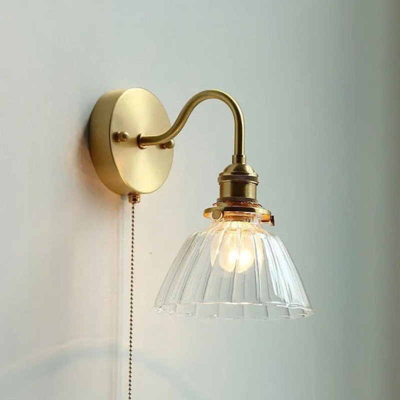 Nordic Ceramic Wall Light  Ribbed Glass Shade With Brass Fixture - Product detail 23