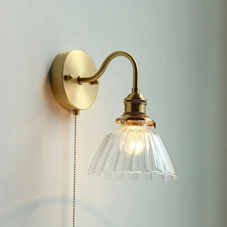 Nordic Ceramic Wall Light  Ribbed Glass Shade With Brass Fixture - Product detail 23