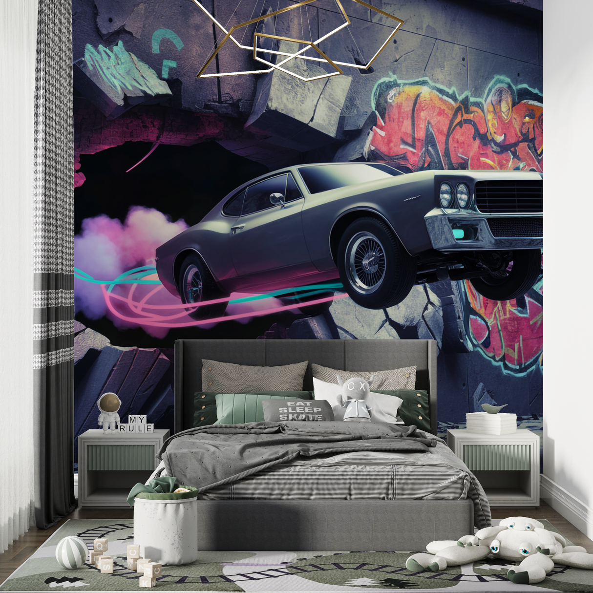 Sports Car Mural Wallpaper | Urban Graffiti Design