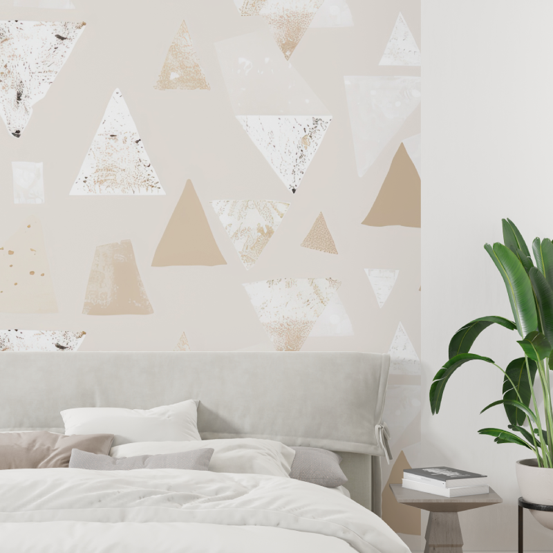 Geometric Mural Wallpaper | Modern Beige Triangle Pattern