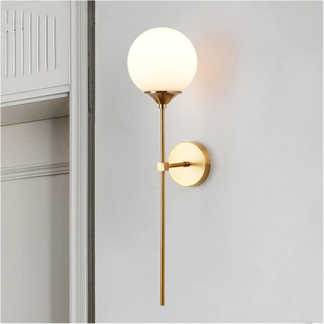 Modern Wall Sconce  Brass Globe LED Light Fixture - Product showcase