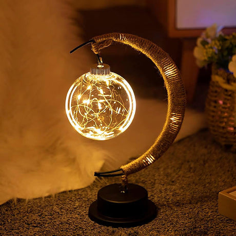 Moon Table Lamp  Glass Globe LED String Light - Product showcase