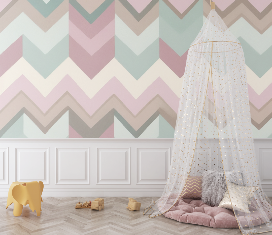 Geometric Mural Wallpaper | Pastel Chevron Pattern