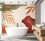 Abstract Mural Wallpaper | Terracotta and Olive Organic Shapes