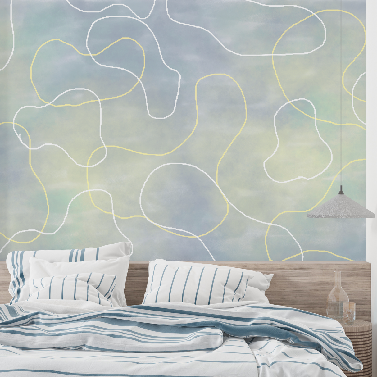 Abstract Mural Wallpaper | Gentle Curves in Grey and Yellow