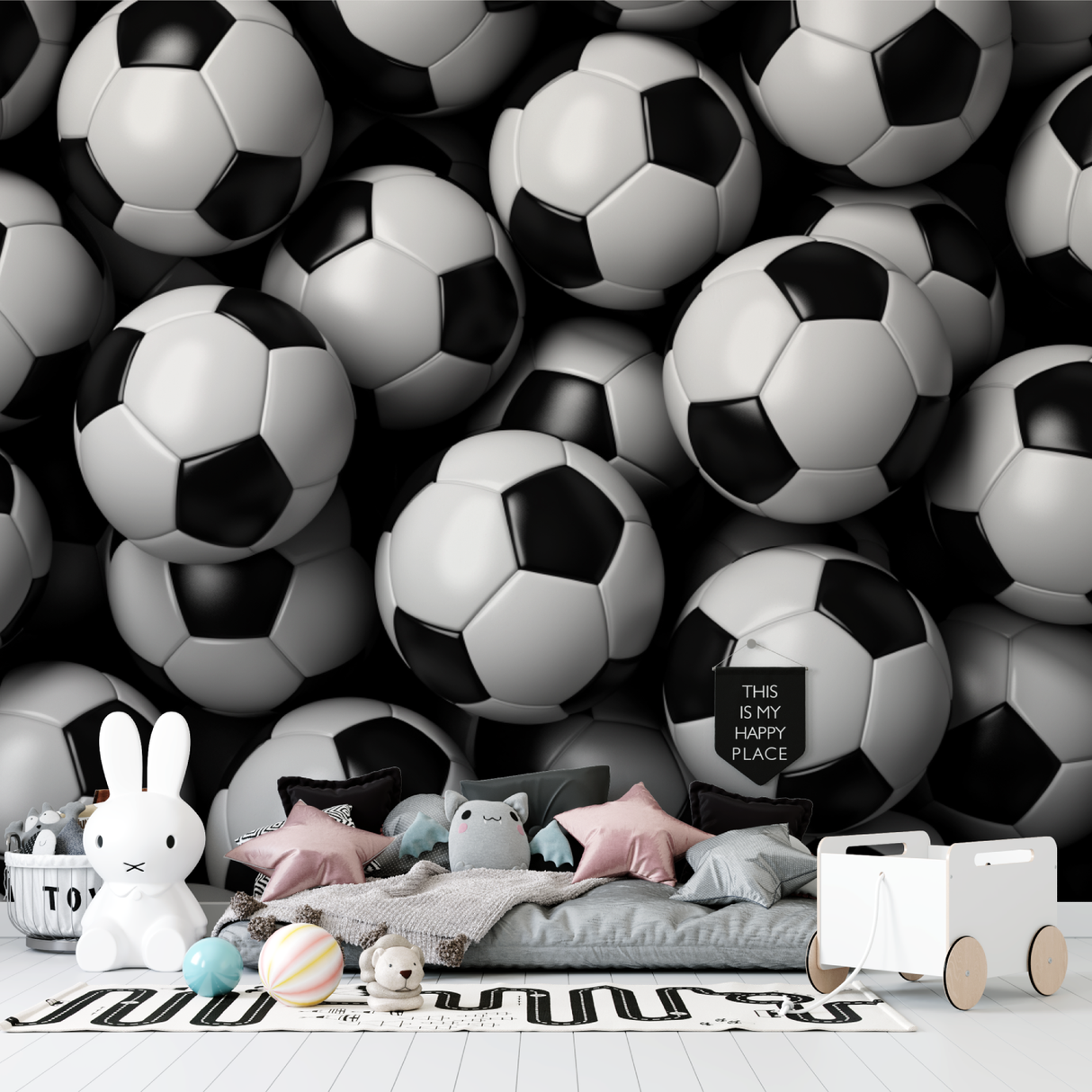 Football Mural Wallpaper | 3D Soccer Ball Pattern