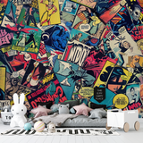Comic Book Mural Wallpaper | Retro Superhero Collage Design