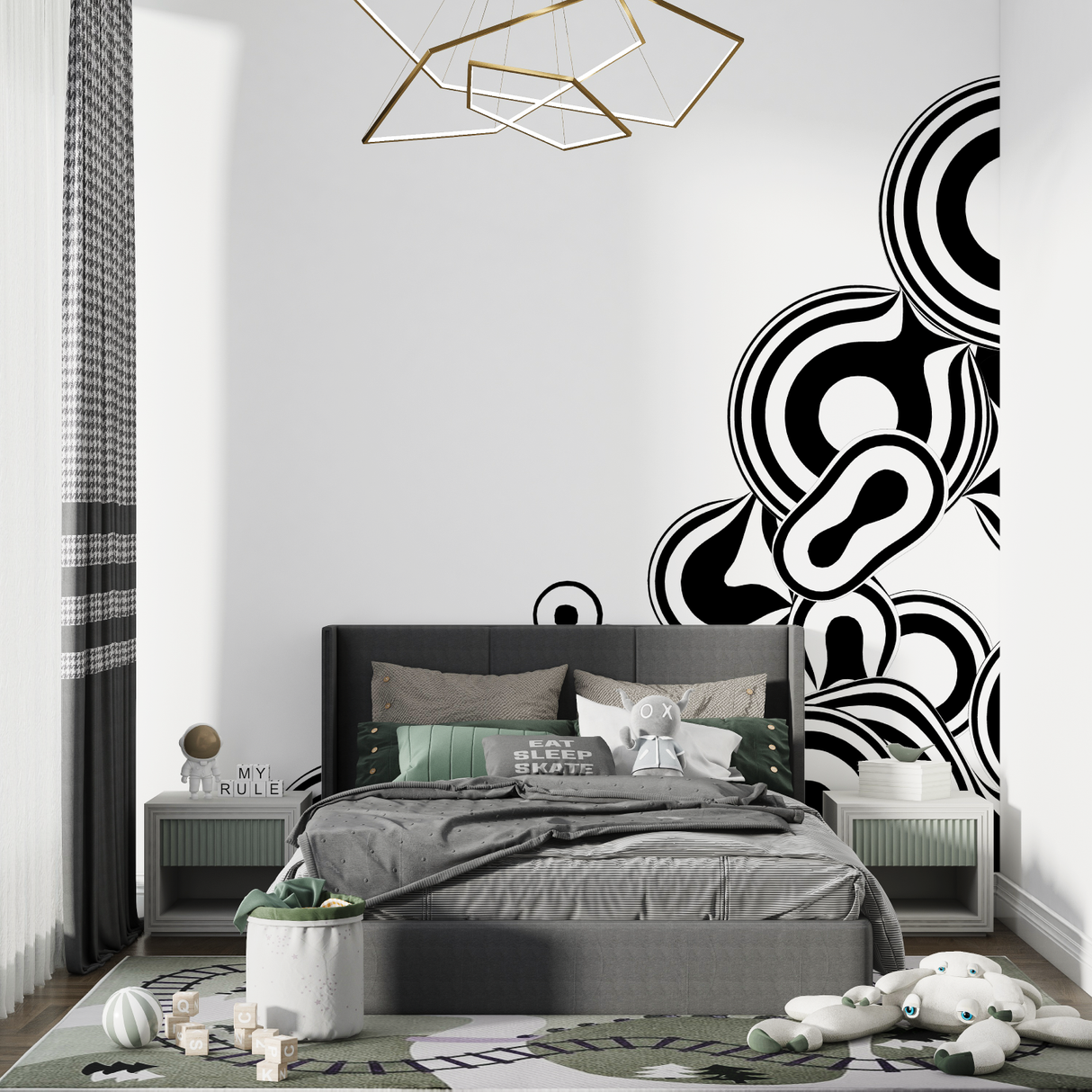 Space Mural Wallpaper | Neon Galaxy with Stars and Rockets