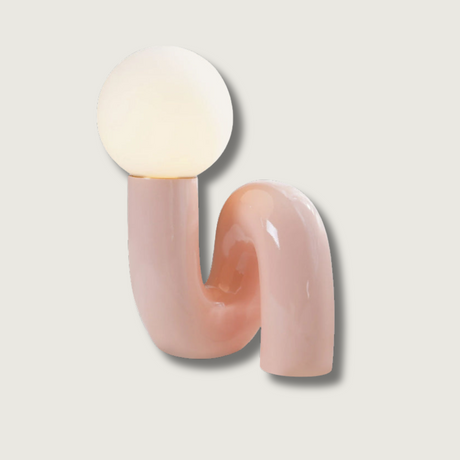 Modern Table Lamp  Curved Pink Resin with Glass Globe - Product showcase