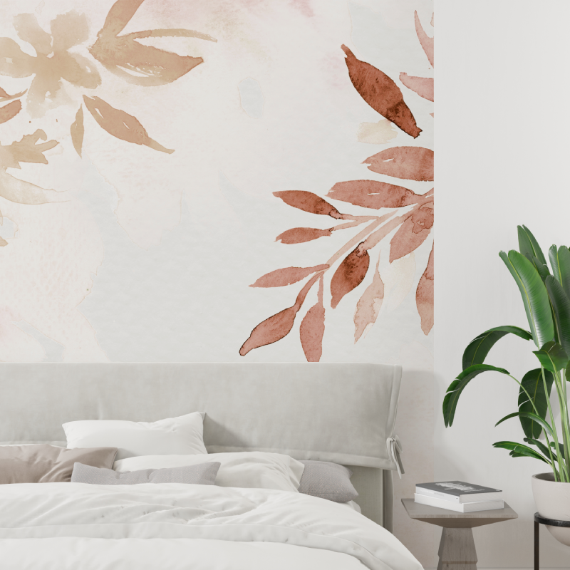 Floral Mural Wallpaper | Terracotta Watercolor Leaves