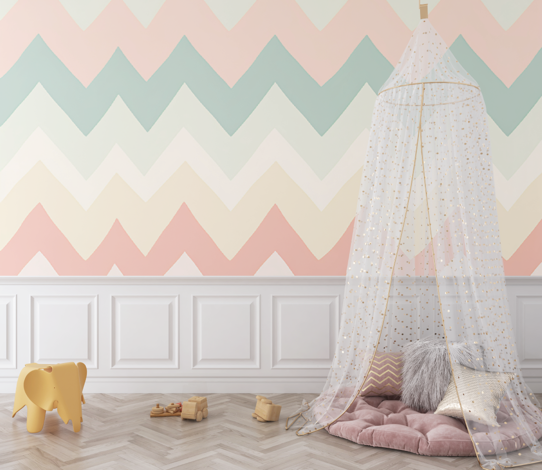 Geometric Mural Wallpaper | Pastel Chevron Pattern