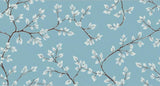 Floral Mural Wallpaper | White Leaves on Blue Background