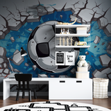 Football Mural Wallpaper | 3D Breaking Wall Design