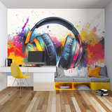 Music Mural Wallpaper | Colorful Headphones Graffiti Art