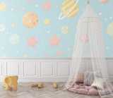 Space Mural Wallpaper | Pastel Planets and Stars Design