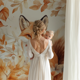 Forest Animals Mural Wallpaper | Autumn Fox with Watercolor Leaves