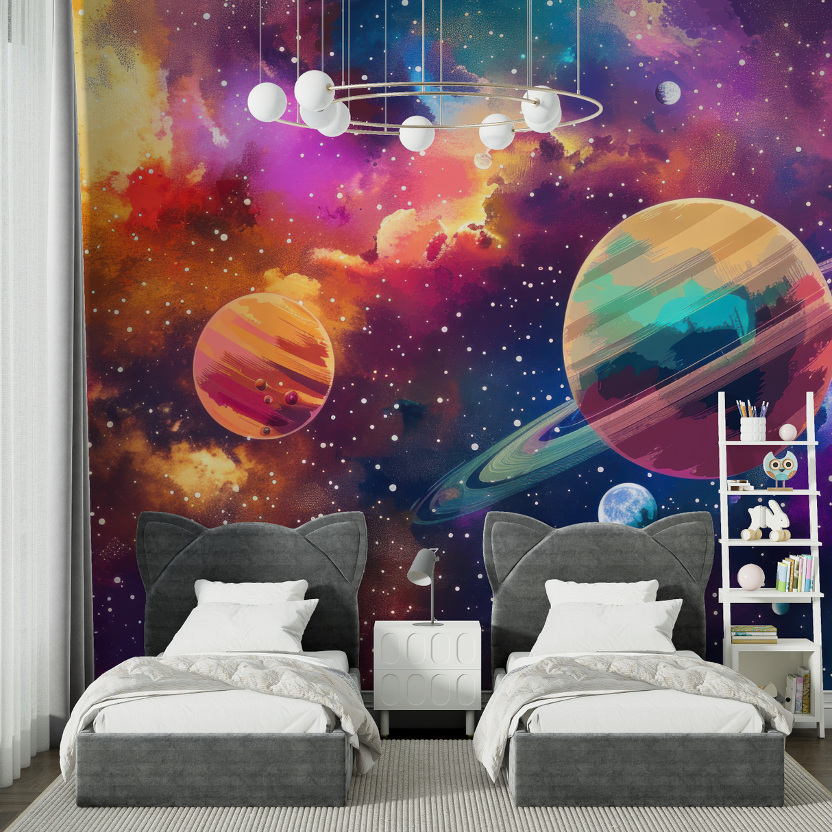 Space Mural Wallpaper | Cute Planets Galaxy Design