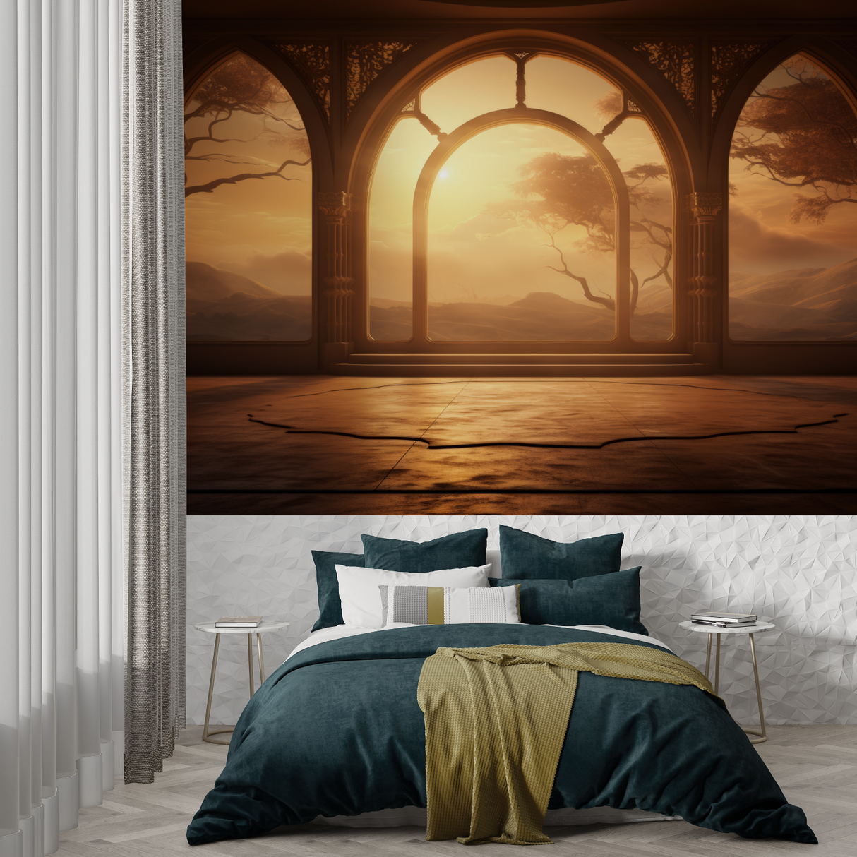 Gothic Arch Mural Wallpaper | Sunset Terracotta Landscape