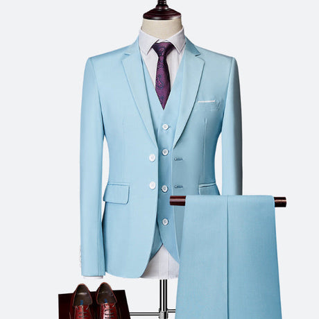 Modern Slim Fit Three-Piece Suit  Sky Blue Cotton Blend - Product detail 8