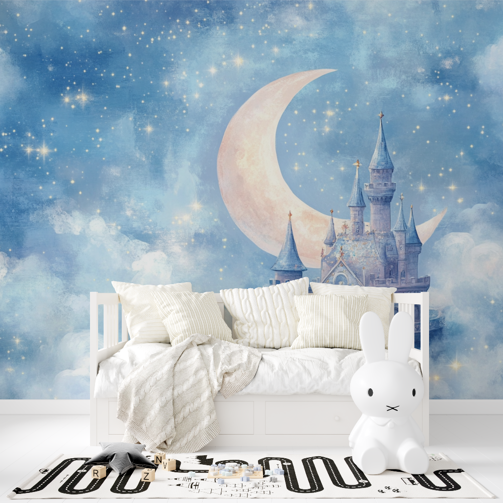 Fantasy Castle Mural Wallpaper | Magical Night Sky with Moon