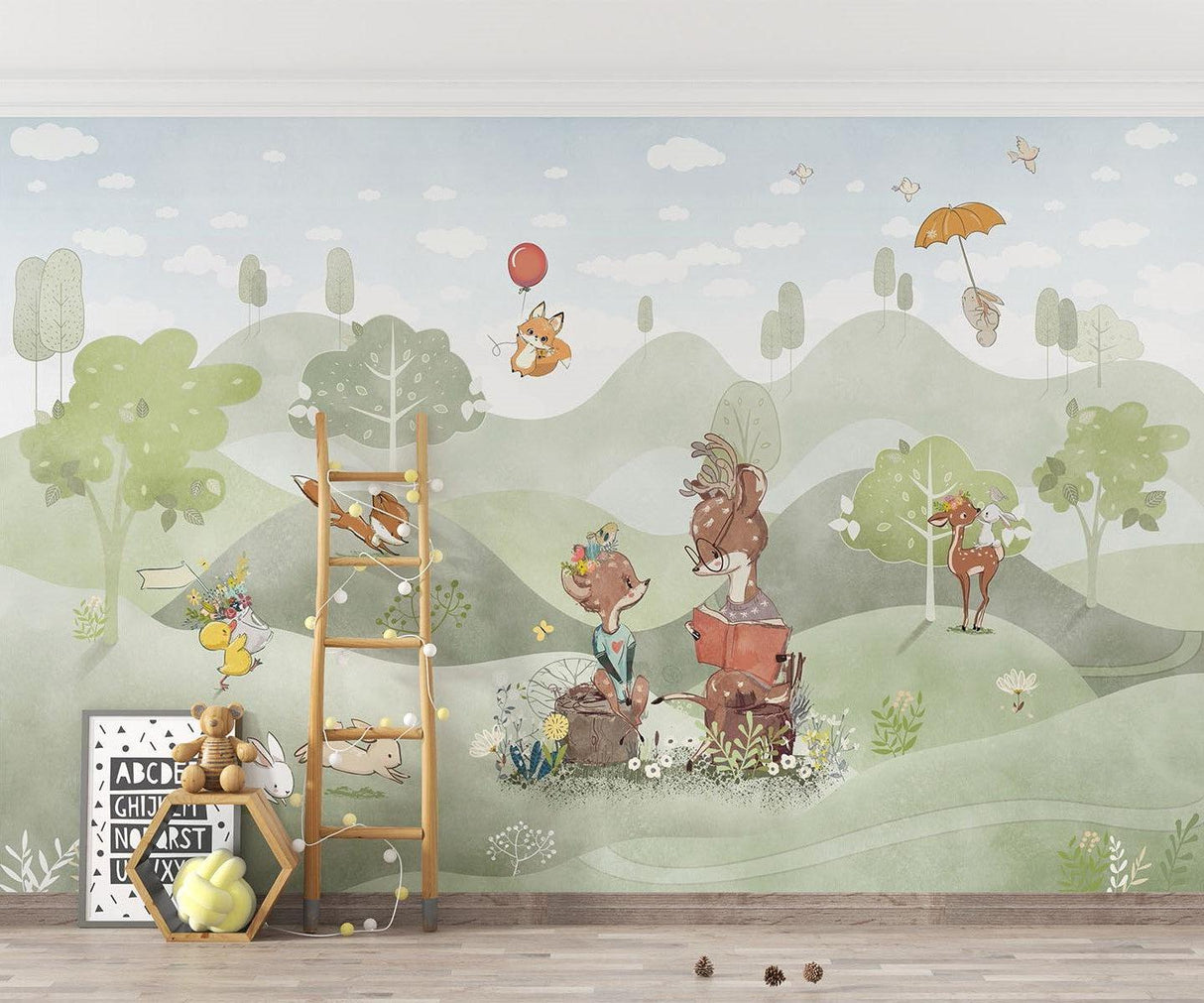 Forest Animals Mural Wallpaper | Whimsical Woodland Adventure Scene