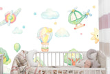 Kids Mural Wallpaper | Hot Air Balloon and Aircraft Adventure