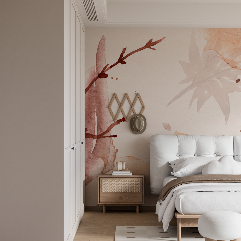 Watercolor Mural Wallpaper | Terracotta Botanical Art