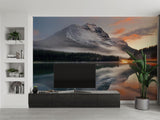 Mountain Lake Mural Wallpaper | Misty Sunset Reflection
