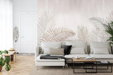Palm Leaves Mural Wallpaper | Minimalist Beige Tropical Design