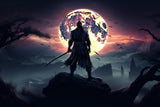 Japanese Mural Wallpaper | Warrior Silhouette with Moon
